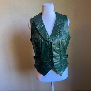 Vintage 70s Emerald Green Leather Vest with Adjustable Side Straps